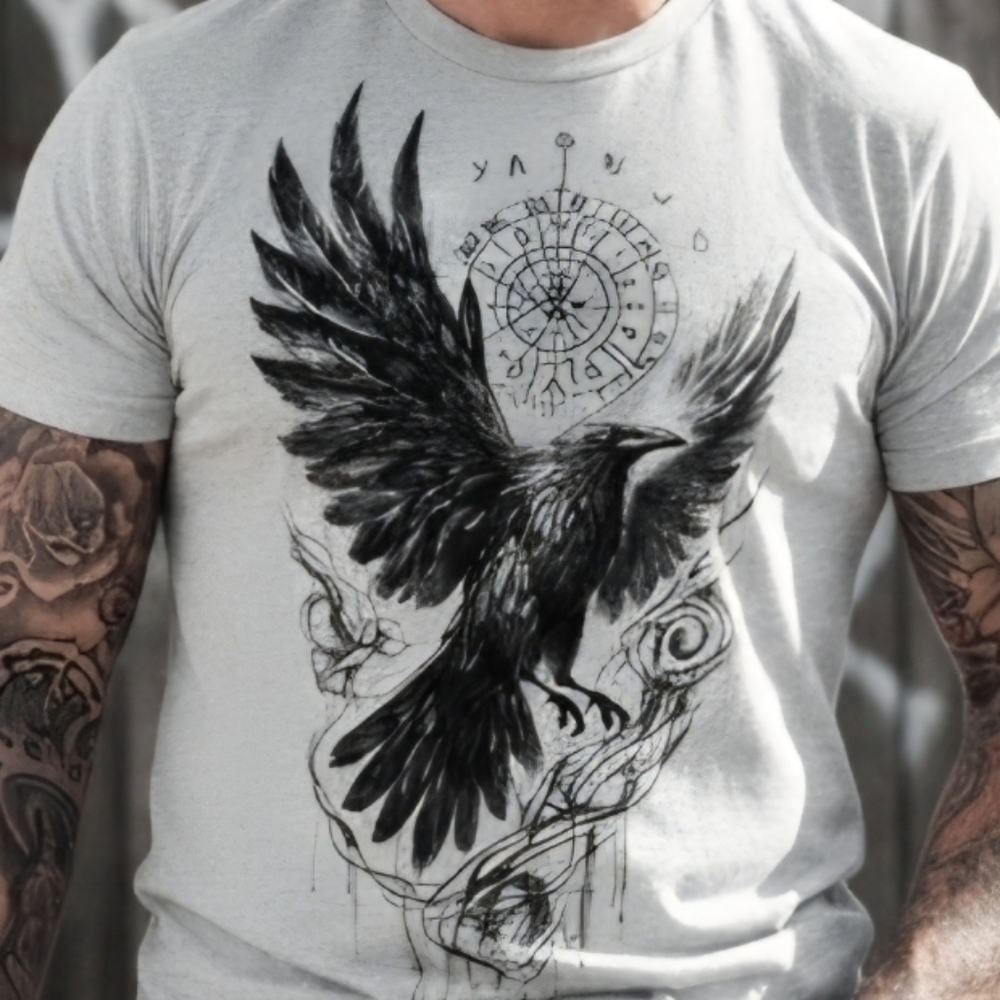 Unisex Norse Raven Vegvisir Shirt • Viking Rune Tee • Nordic Mythology Graphic
